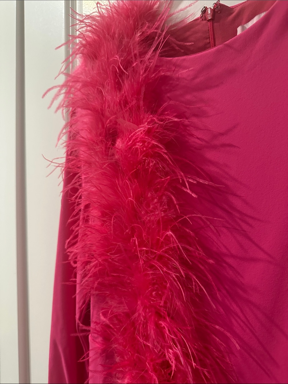 Club L London Hot Pink Feather-Trim Long Sleeve Midi Dress - Picture 6 of 9